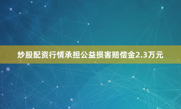 炒股配资行情承担公益损害赔偿金2.3万元