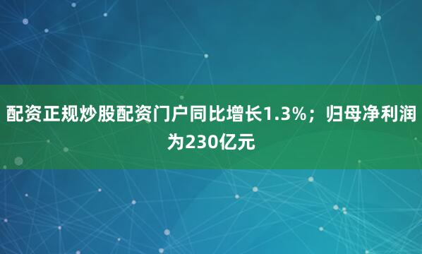 配资正规炒股配资门户同比增长1.3%；归母净利润为230亿元